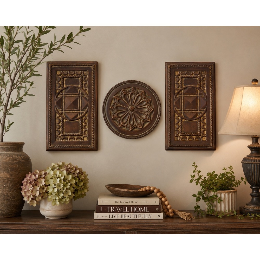 Southern Living at Home Wall Plaques Set of 3 Brown Gold Medallion Decor